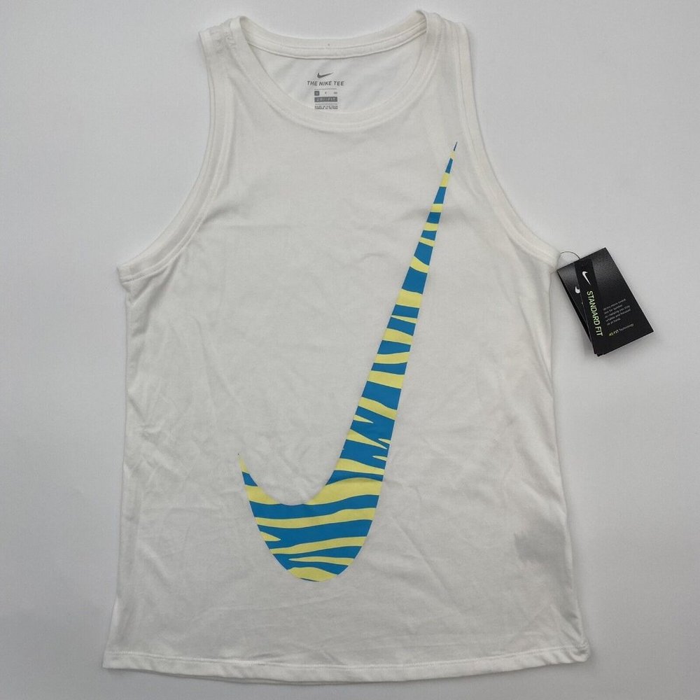 Nike Women's Dri-FIT Icon Clash Training Tank Top White Swoosh Logo DB9799-100 S